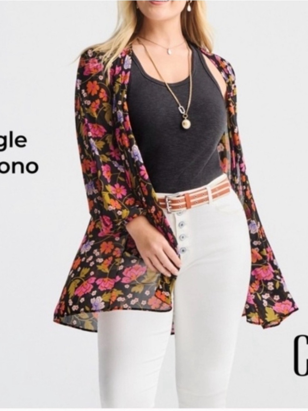 Cabi Style 6252 Floral Sheer Kimono Cardigan Duster Medium Boho Mesh